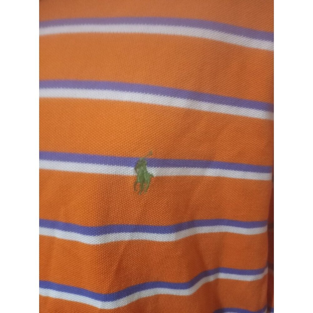Polo Ralph Lauren Polo Shirt Mens 2XL Orange Blue White Striped Short Sleeve - Picture 2 of 12